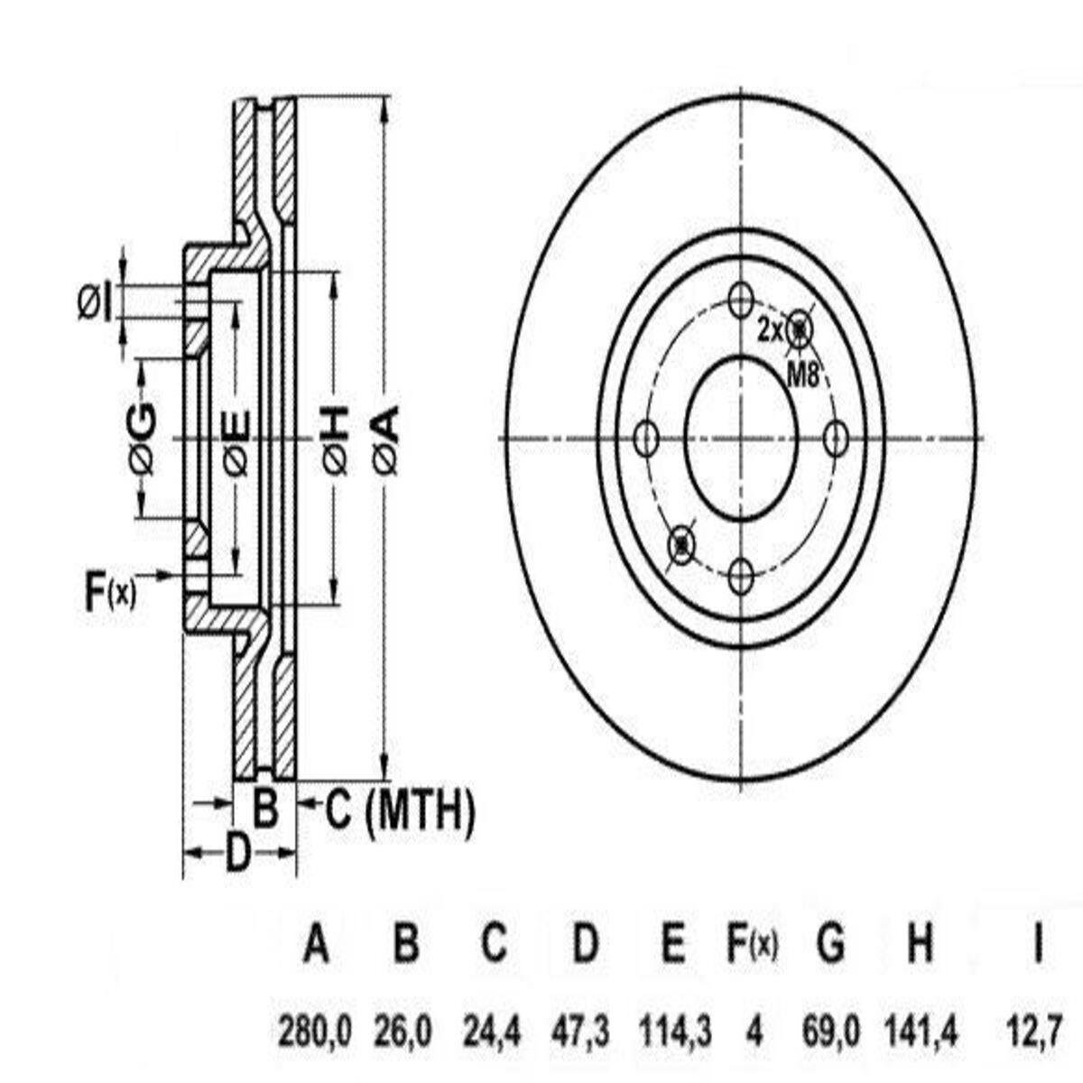 FREN DISK ON HAVA KANALLI 280-4 ( HYUNDAI: ELANTRA II SONATA 98 - 10 / KIA: MAGENTIS 00 - 05) 