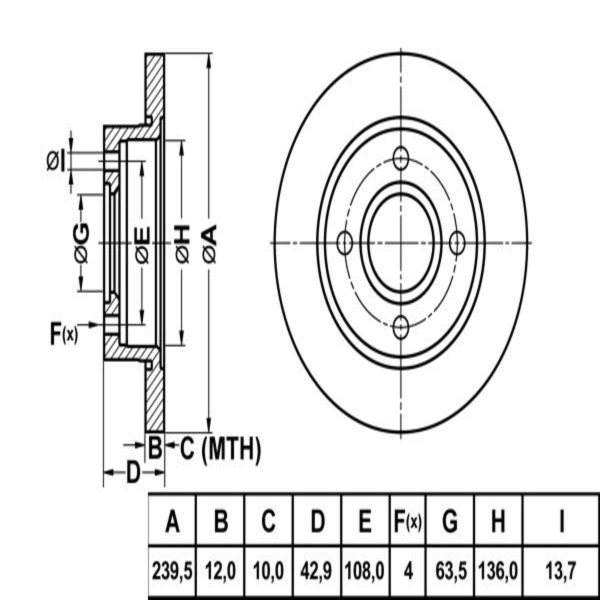 FREN DISK ON DUZ 239,5-4 ( FORD: FIESTA IV KA 95 - 02 / MAZDA: 121 96 - 03) HAVALANDIRMA KANALSIZ