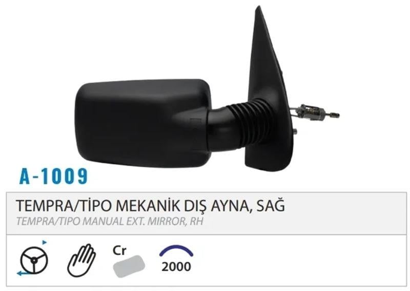 DIŞ DİKİZ AYNASI MEKANİK SAĞ TEMPRA 159 90>98 TEMPRA SW 159 90>97 TİPO HB 160 87>97 M0011009