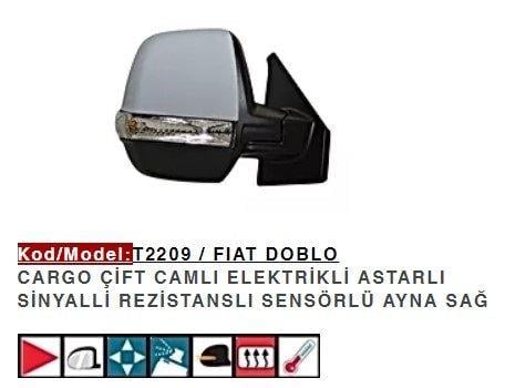 DIŞ DİKİZ AYNASI SAĞ ELEKTRİKLİ ASTARLI SINYALLI DOBLO CARGO ÇIFT CAMLI