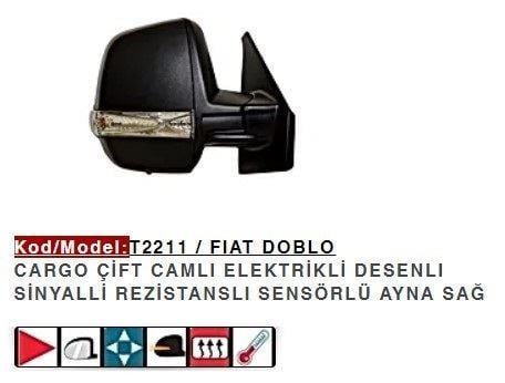 DIŞ DİKİZ AYNASI SAĞ ELEKTRİKLİ DESENLI SINYALLI DOBLO CARGO ÇIFT CAMLI