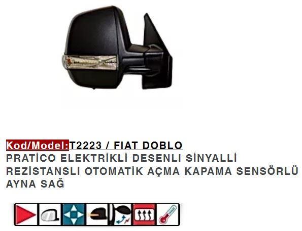 DIŞ DİKİZ AYNASI SAĞ ELEKTRİKLİ KATLANIR DESENLI SINYALLI DOBLO PRATICO ÇIFT CAMLI