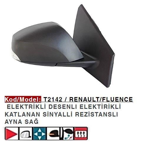 DIŞ DİKİZ AYNASI SAĞ ELEKTRİKLİ SINYALLI KATLANIR FLUENCE