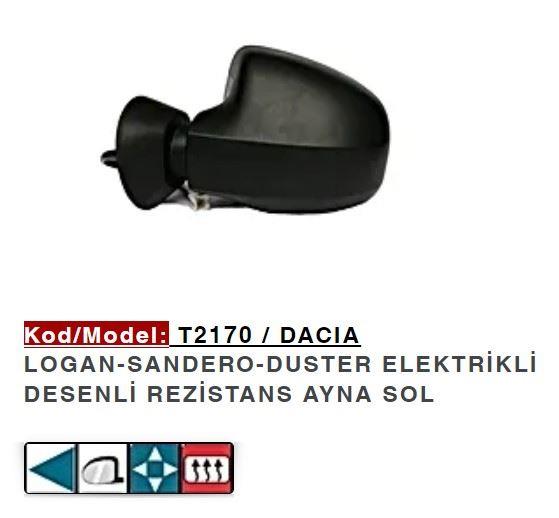DIŞ DİKİZ AYNASI SOL ELEKTRIK ASTARLI LOGAN SANDERO 12>DUSTER