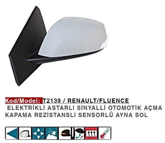 DIŞ DİKİZ AYNASI SOL ELEKTRİKLİ ASTARLI POWER FLOK FLUENCE