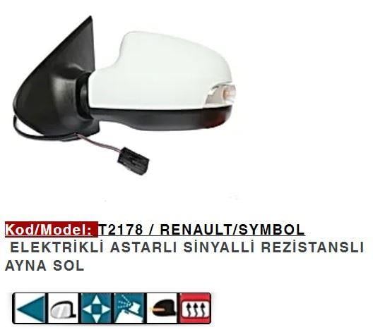 DIŞ DİKİZ AYNASI SOL ELEKTRİKLİ ASTARLI SYMBOL