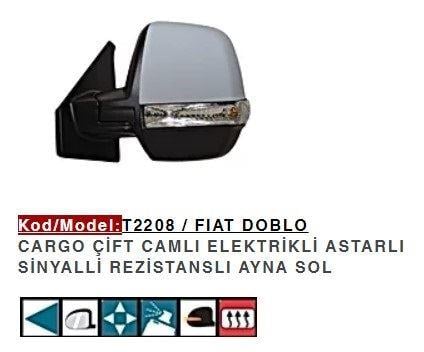 DIŞ DİKİZ AYNASI SOL ELEKTRİKLİ ASTARLI SINYALLI DOBLO CARGO ÇIFT CAMLI