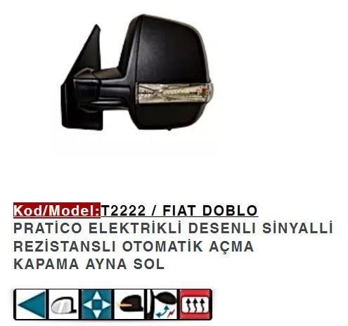 DIŞ DİKİZ AYNASI SOL ELEKTRİKLİ KATLANIR DESENLI SINYALLI DOBLO PRATICO ÇIFT CAMLI