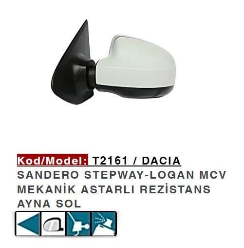 DIŞ DİKİZ AYNASI SOL MEKANİK ASTARLI SANDERO 12>