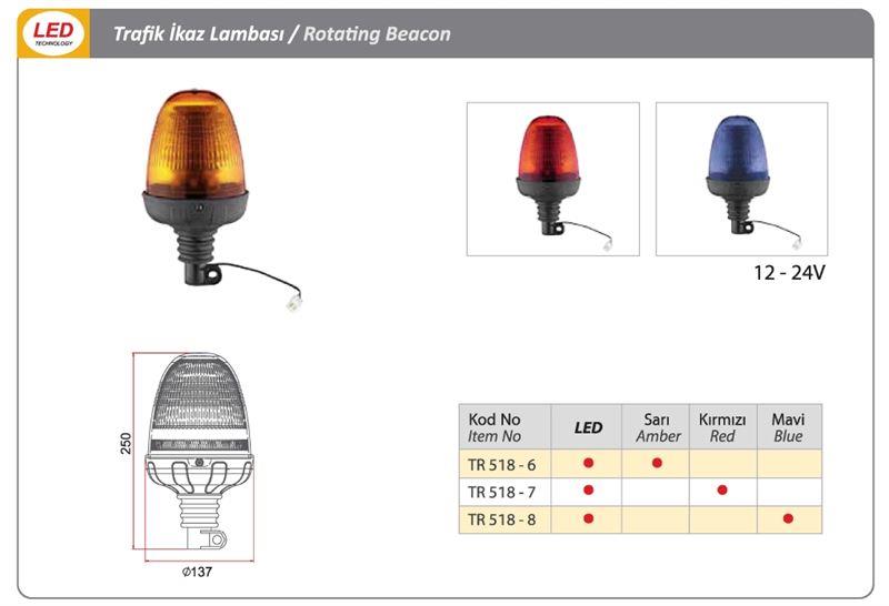 DÖNER TRAFİK İKAZ LAMBA  LED TİPİ KIRMIZI