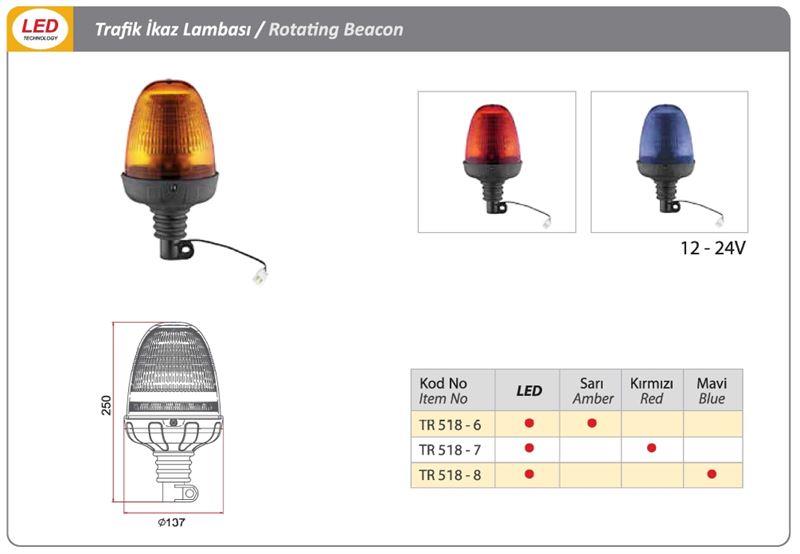 DÖNER TRAFİK İKAZ LAMBA  LED TİPİ MAVİ