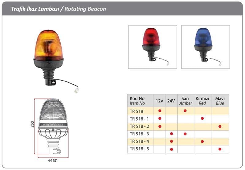 DÖNER TRAFİK İKAZ LAMBA 12 V H3 SARI KIRMIZI MAVİ