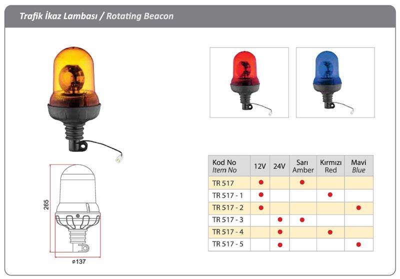 DÖNER TRAFİK İKAZ LAMBA 12 V H3 SARI-KIRMIZI-MAVİ