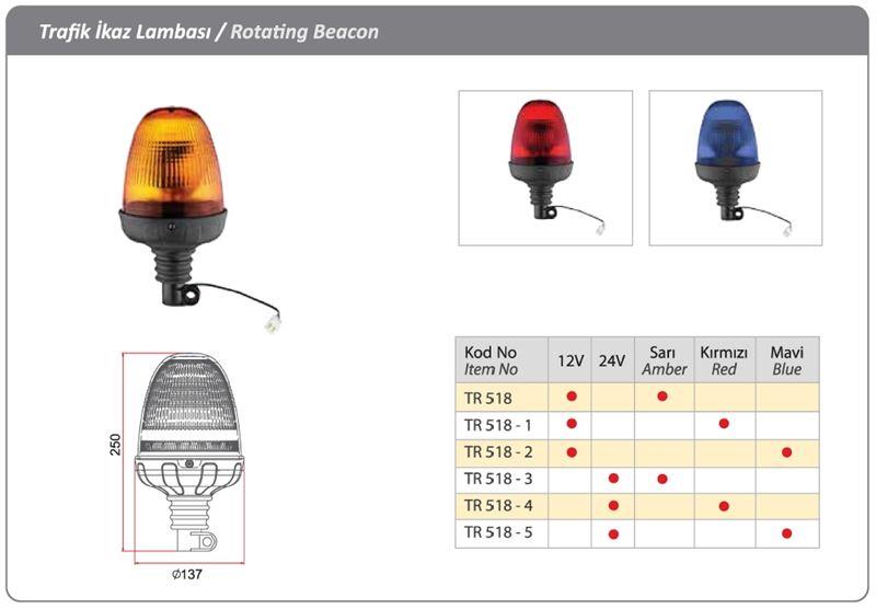 DÖNER TRAFİK İKAZ LAMBA 24 V H3 SARI KIRMIZI MAVİ