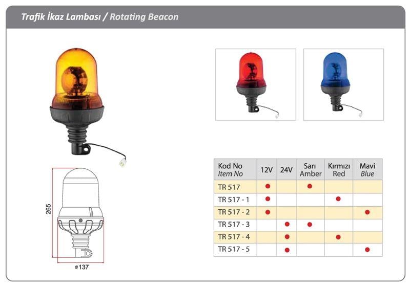 DÖNER TRAFİK İKAZ LAMBA 24 V H3 SARI-KIRMIZI-MAVİ