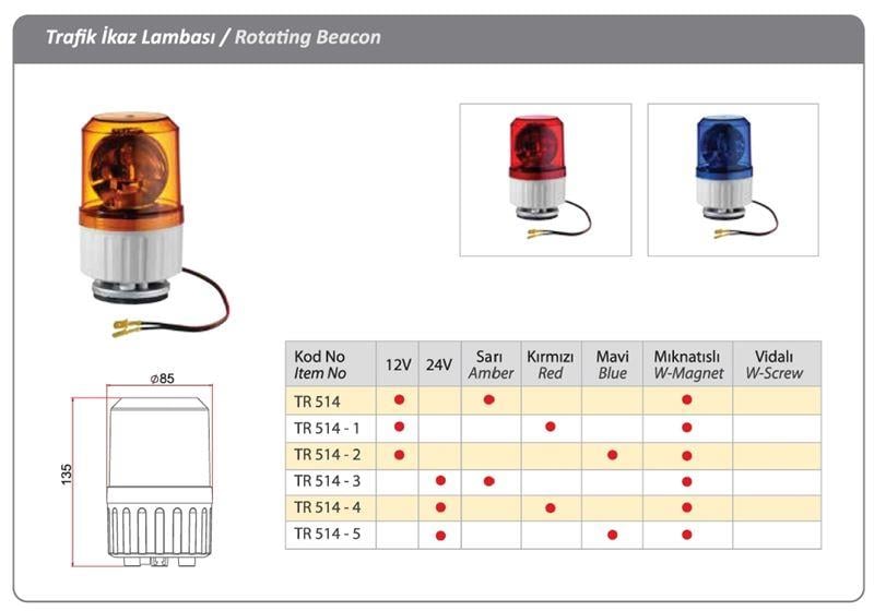 DÖNER TRAFİK İKAZ LAMBA AMPÜLLÜ MIKNATISLI 12V SARI KIRMIZI-MAVİ-YEŞİL