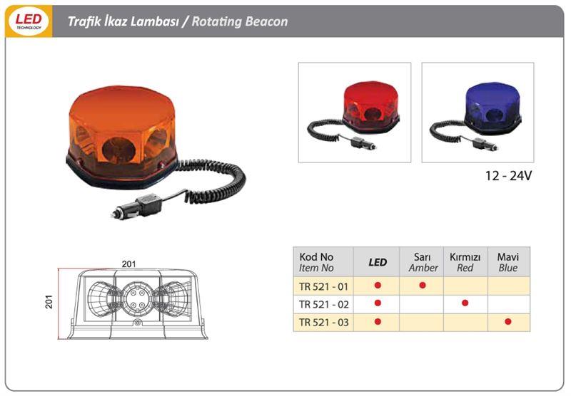 DÖNER TRAFİK İKAZ LAMBA LED TİPİ 12-24 V KIRMIZI