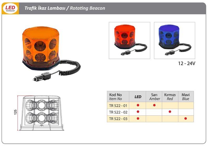 DÖNER TRAFİK İKAZ LAMBA LED TİPİ 12-24 V KIRMIZI