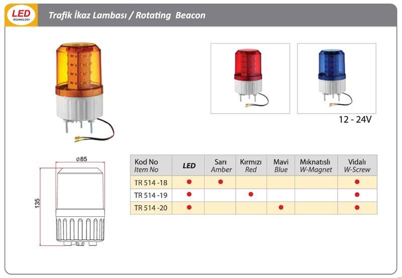 DÖNER TRAFİK İKAZ LAMBA VİDALI LED TİPİ KIRMIZI