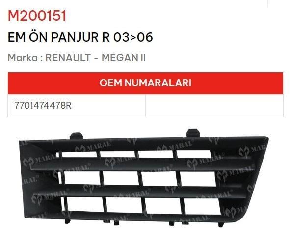 EM ÖN PANJUR SAĞ 03>06 MEGANE II