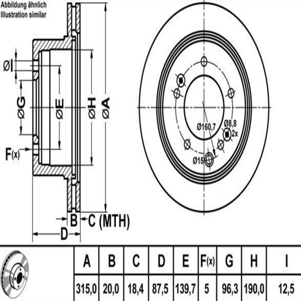 FREN DISK ARKA DUZ 315-5 (KIA: SORENTO 02 - 10 )