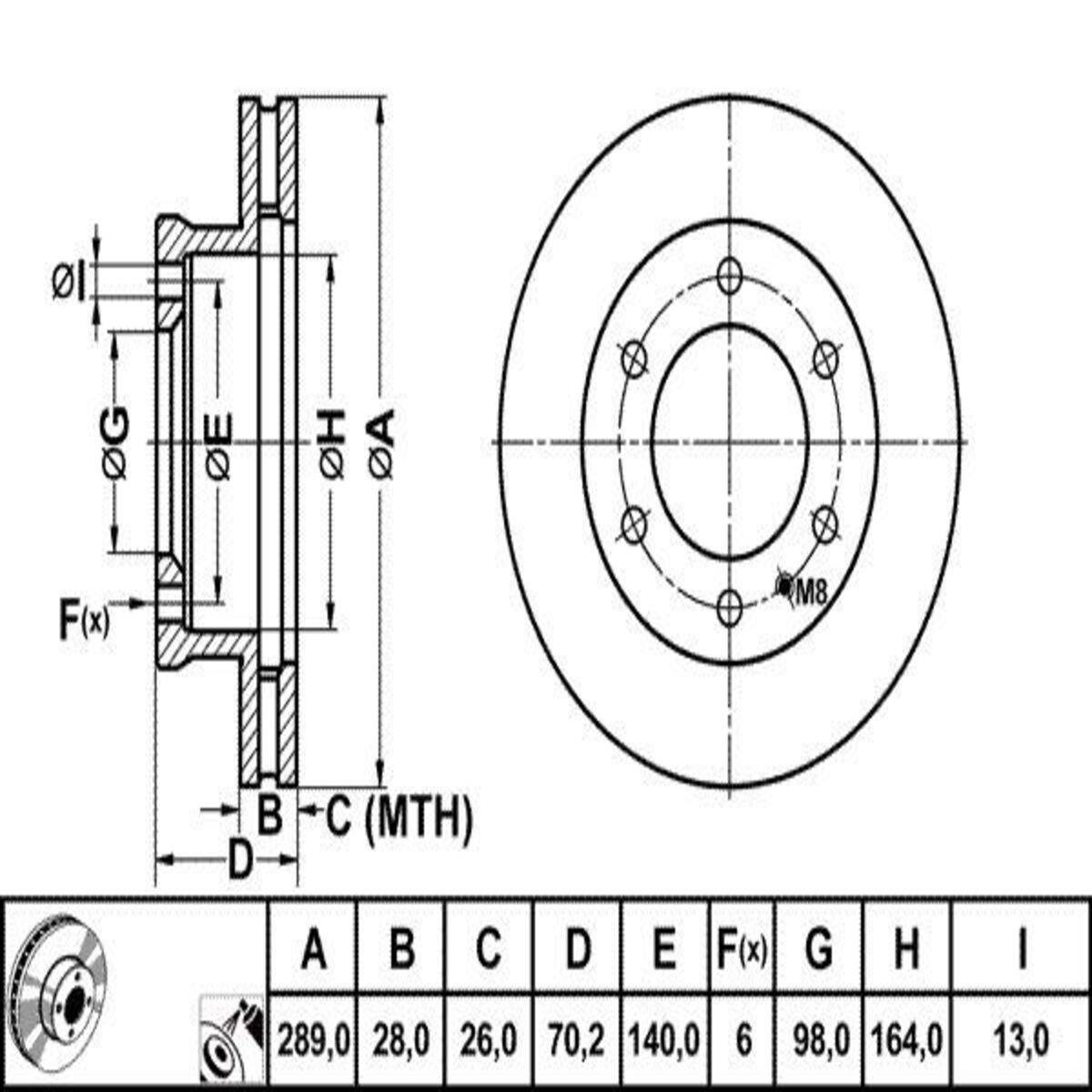 FREN DISK ON HAVA KANALLI 288,5-6 ( FORD: RANGER4×4 02> / MAZDA: BT50 06->4×4 / B2500 96-06 )
