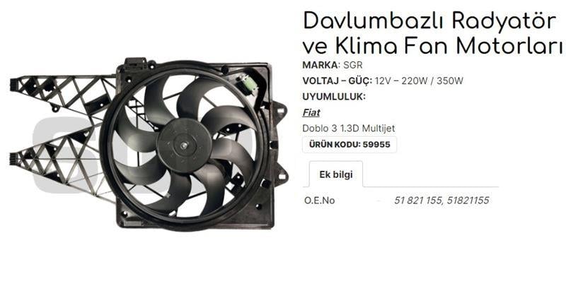 FAN MOTORU DAVLUMBAZLI DOBLO 3 1.3 D MULTIJET KLİMALI 51821155