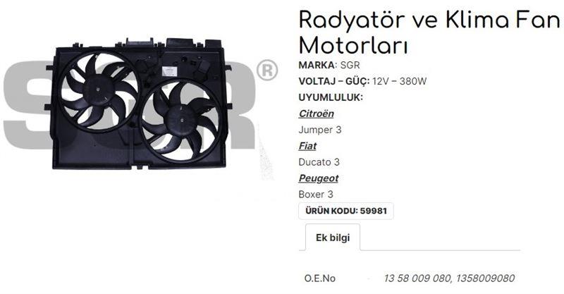 FAN MOTORU DAVLUMBAZLI DUCATO 3 - C.JUMPER 3 - P.BOXER 3 1358009080