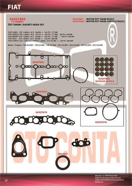 FİAT LİNEA DOBLO JTD 1.600 16 V ÜST TAKIM SİLİNDİR KAPAK CONTASIZ KEÇELİ SUBAP LASTİKLİ 198 A2.000-263 A3.000