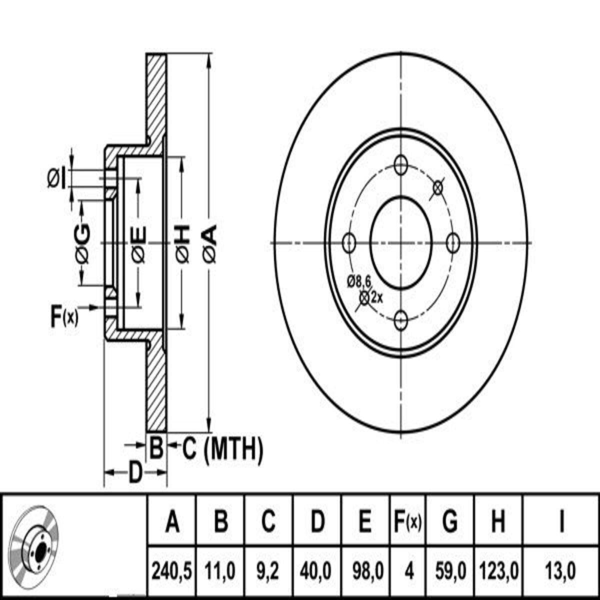 FREN DISK ON DUZ 240-4 ( FIAT: TEMPRA TIPO PUNTO BRAVO 90 - 99 / FORD: KA 08 - ) 