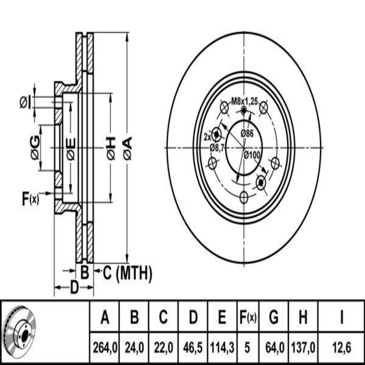 FREN DISK ON HAVA KANALLI 264-5 ( MAZDA: 626 88>91 )