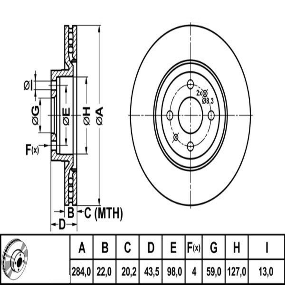 FREN DISK ON HAVA KANALLI 284-4 ( FIAT: LINEA BRAVO MAREA STILO 05 -  / ALFA ROMEO: 155 92 - 97) 