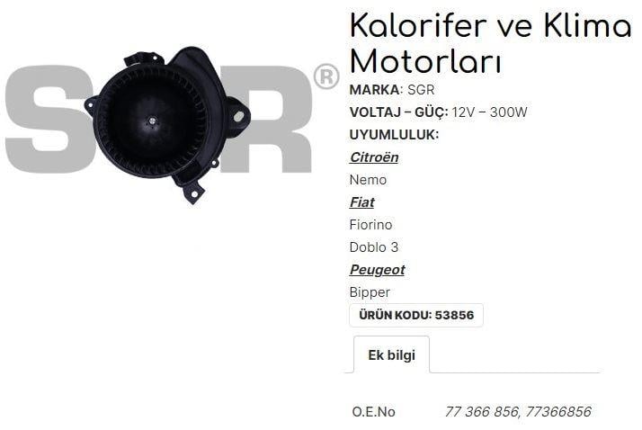 KALORİFER MOTORU DOBLO 3 263 - FIORINO - CITROEN NEMO - PEUGEOT BIPPER 77366856