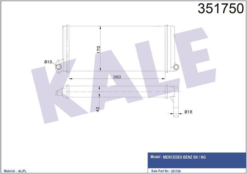 KALORİFER RADYATÖRÜ MERCEDES TRUCKS MERCEDES BENZ NG 73=> SK 88=> AL/MKNK 360×170×42