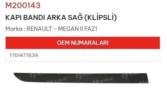 KAPI BANDI ARKA SAĞ KLİPSLİ MEGANE II