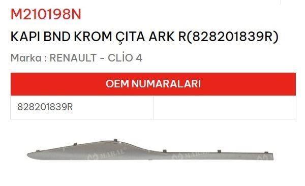 KAPI BANDI KROM ÇITA ARKA R828201839R CLİO IV