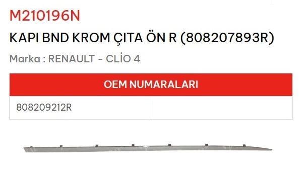 KAPI BANDI KROM ÇITA ÖN SAĞ 808207893R CLİO IV
