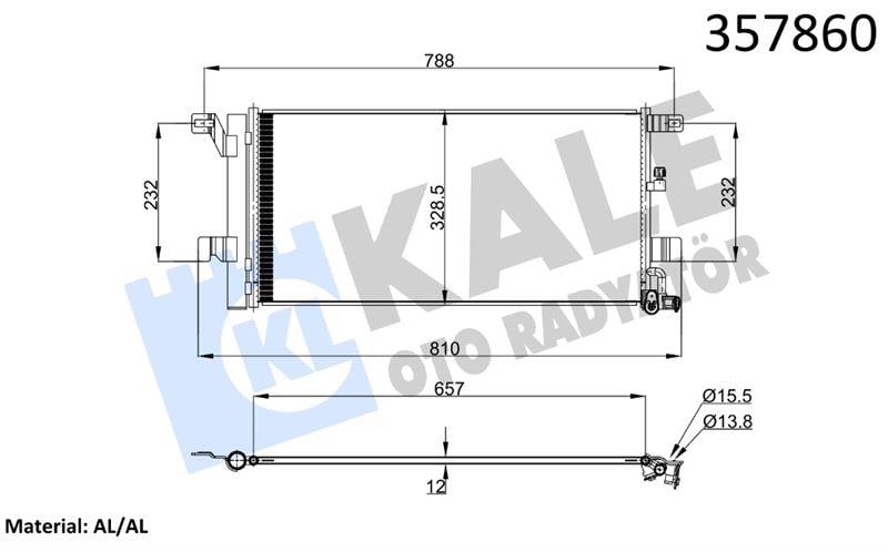 KLİMA RADYATÖRÜ AUDI A4 15<19 A5 16=> 2.0/3.0TDI 2 .0TFSI 30/35/40/45/50TDI A6 18=> A7 18=> 40/45/50TDI 30/45/55TFSI KURUTUCU İLE BRAZING AL/AL 641×328×12 AL/AL