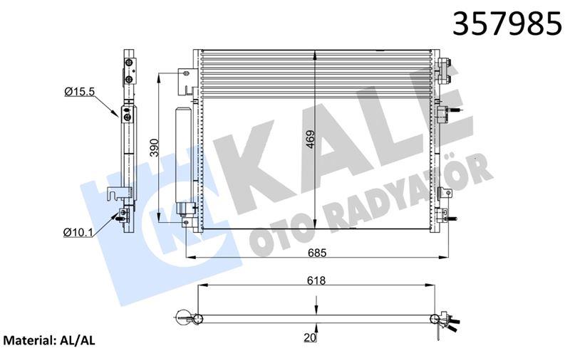 KLİMA RADYATÖRÜ CHRYSLER 300C 3.6 - DODGE CHARGER 3.6 5.7 6.4 - LANCIA THEMA XL 3.6 3.6 4WD 11=> KURUTUCU İLE BRAZING AL/AL 593×469×20 AL/AL
