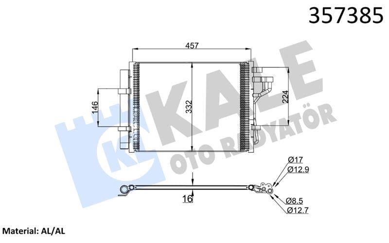 KLİMA RADYATÖRÜ HYUNDAI İ10 1.0 12V 1.2 16V 13=> K URUTUCU İLE BRAZING AL/AL 437×332×16 AL/AL
