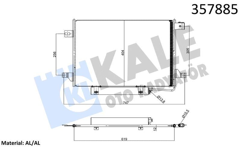 KLİMA RADYATÖRÜ MERCEDES BENZ SPRINTER 3.5-T 4.6-T 5-T 06<16 KURUTUCU İLE BRAZING AL/AL 619×404×12 AL/BRZ