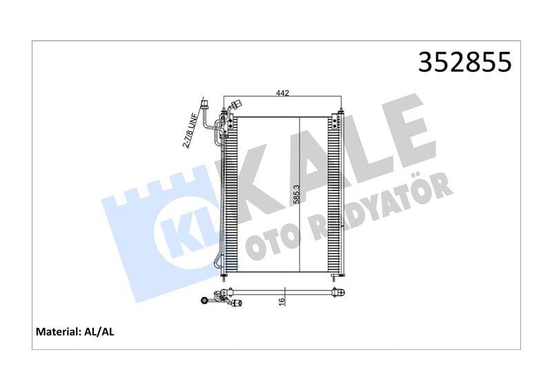 KLİMA RADYATÖRÜ MERCEDES TRUCKS MERCEDES BENZ ATEG O 98<04 AXOR 02<04 AXOR 2 04=> KURUTUCUSUZ AL/BRZ 422×585,3×16