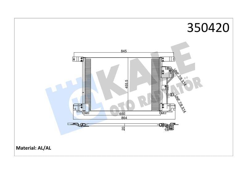 KLİMA RADYATÖRÜ MERCEDES TRUCKS MERCEDES BENZ ACTR OS 96=> ACTROS MP2/MP3 03=> ZETROS 08=> KURUTUCU İLE AL/BRZ 625×455,5×20