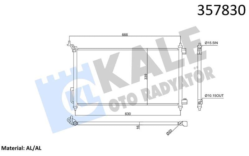KLİMA RADYATÖRÜ NISSAN JUKE 1.6 1.6DIG-T 10=> TIID A 1.6 07<12 KURUTUCUSUZ BRAZING AL/AL 630×339×16 AL/BRZ