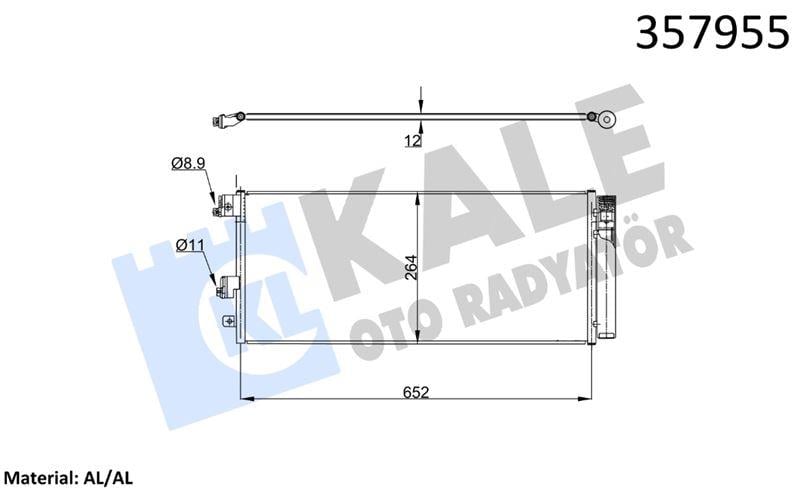 KLİMA RADYATÖRÜ OPEL ADAM 1.0/1.4 TURBO 13=> CORSA E 1.0I TURBO 1.3CDTI 1.4I/1.6I 16V 1.4I 16V TURBO 14=> KURUTUCU İLE BRAZING AL/AL 636×283×12 AL/AL