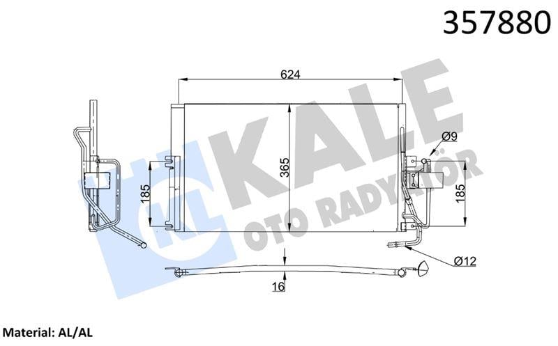 KLİMA RADYATÖRÜ OPEL VECTRA B 1.6I 2.0I 1.7TD 1.6I /1.8I/2.0I/2.2I 16V 2.5I/2.6I V6 95<03 KURUTUCUSUZ BRAZING AL/AL 593×365×16 AL/AL