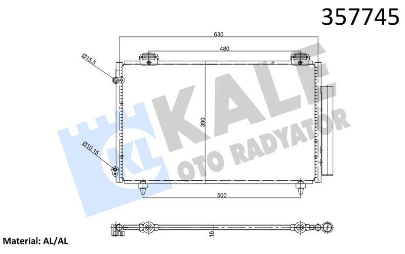 KLİMA RADYATÖRÜ TOYOTA COROLLA 1.4/2.0D-4D 1.4/1.6 VVTI 00<07 KURUTUCU İLE BRAZING AL/AL 630×390×16 AL/BRZ