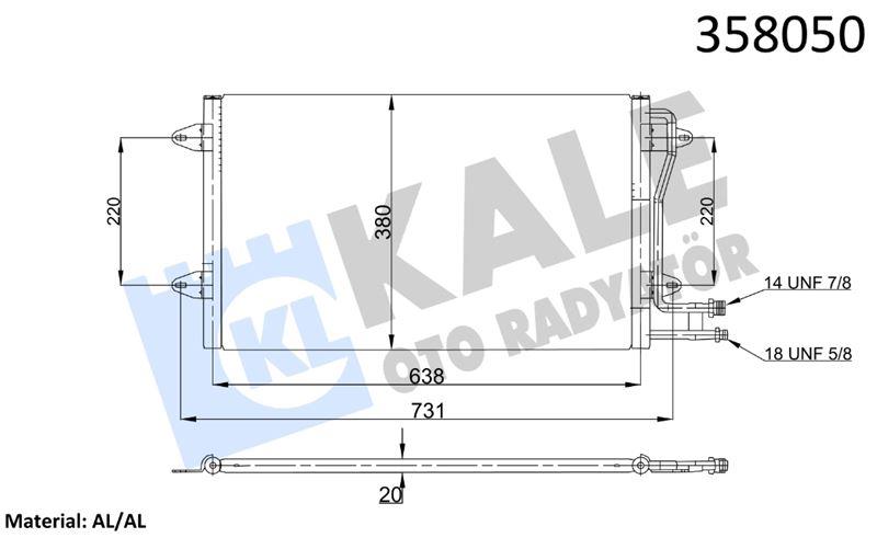 KLİMA RADYATÖRÜ VOLKSWAGEN LT28-35 II LT28-46 II 2 .5/2.8TDI 96<06 KURUTUCU İLE BRAZING AL/AL 613×380×20 AL/AL