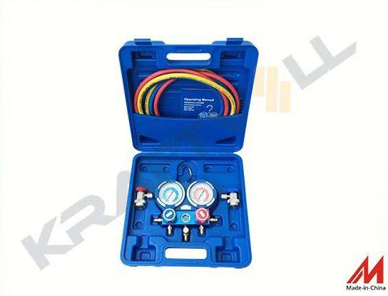 MANIFOLD 2 YÖNLÜ 1/4 SAE BAGLANTILI  (HFO1234yf, UYUMLU)+(3 ADET 180CM. HORTUM+2 ADET R1234yf KAPLIN)
