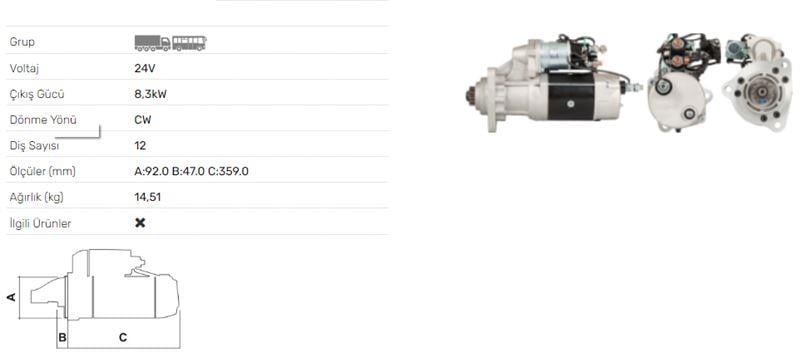 MARS MOTORU 24V 12 DIS 8.3 KW DELCO TIPI 39MT BMC PRO 827